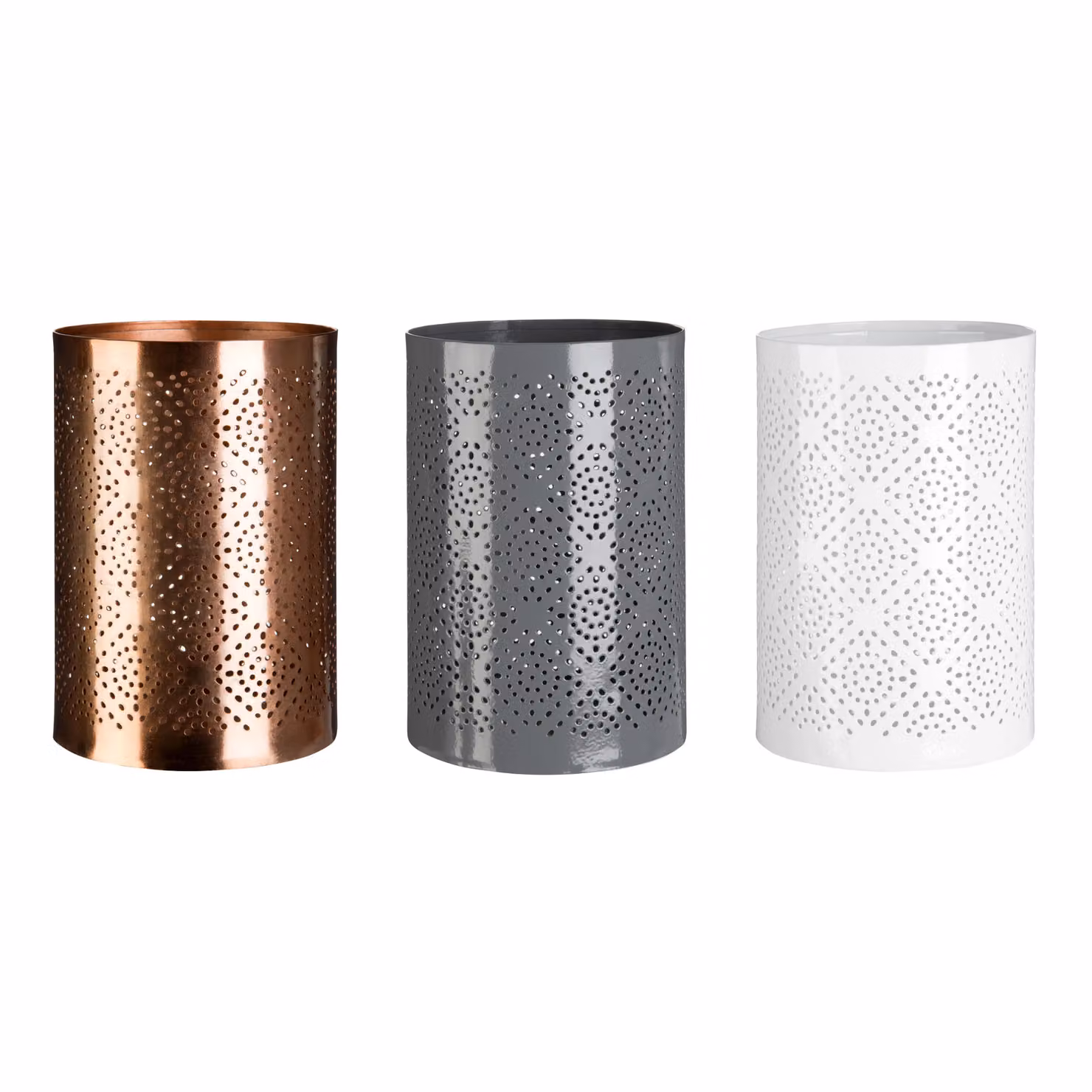 Orsina Punched Metal Tabletop Candle Holder in Grey – 2