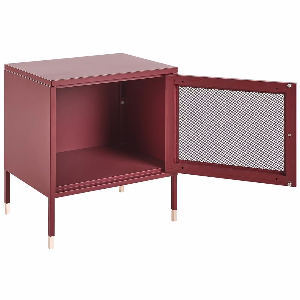 Wyld and Coco Red Metal Bedside Table with Mesh Door – 3