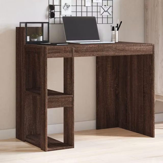 Berkfield Modern Computer Desk in Brown Oak, W/D/H: 103.5 x 56.5 x 94 cm