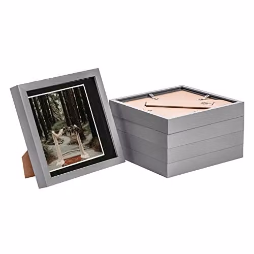 Nicola Spring 3D Shadow Box Photo Frames, Pack of 5, Black with Grey Mounts, Square Display Case for Crafts and Keepsakes