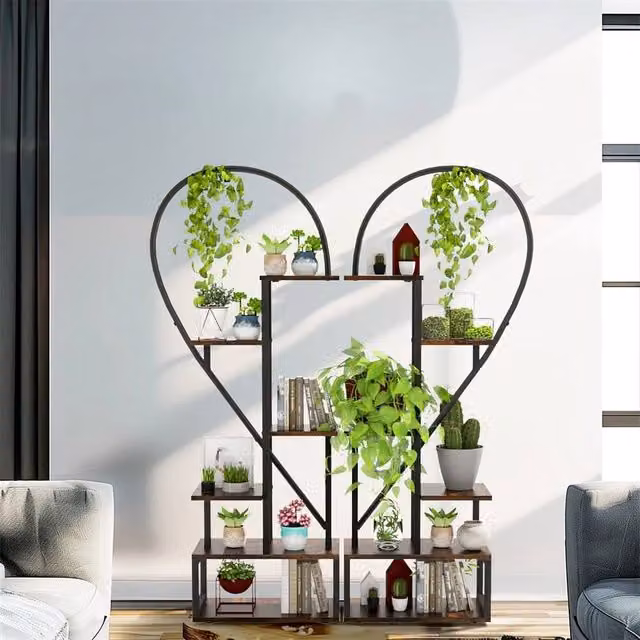 NESTLUNE Heavy Duty Metal Plant Stand Ladder in Black, H 100 cm x W 15 cm