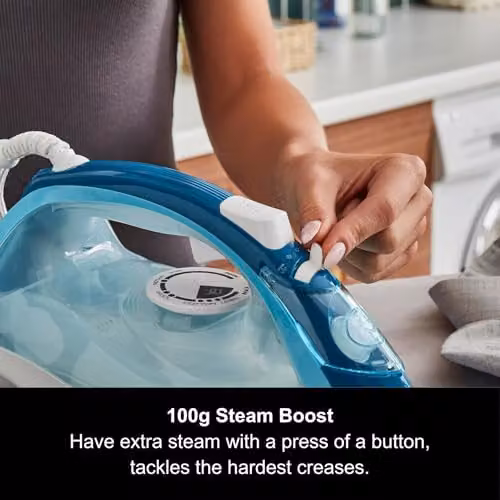 Morphy Richards Crystal Clear 2400W Steam Iron with Ceramic Non-stick Soleplate and Anti-calc Function in Turquoise and White – 4