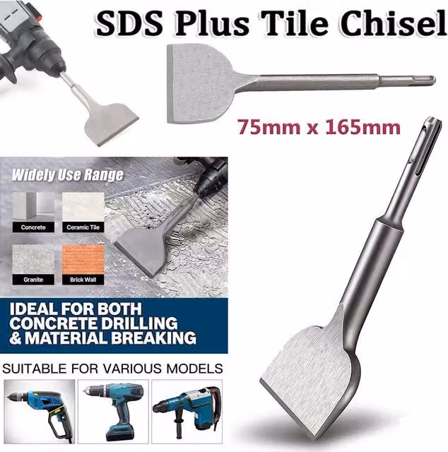 ATEK SDS Plus Chisel Set in Silver, featuring Pointed, Flat and Scraping Alloy Steel Bits for Rotary Hammer Drills – 1
