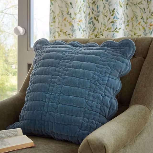 Laura Ashley Brady Scalloped Filled Cushion in Seaspray Blue, W/D/H: 43 x 43 x 43 cm