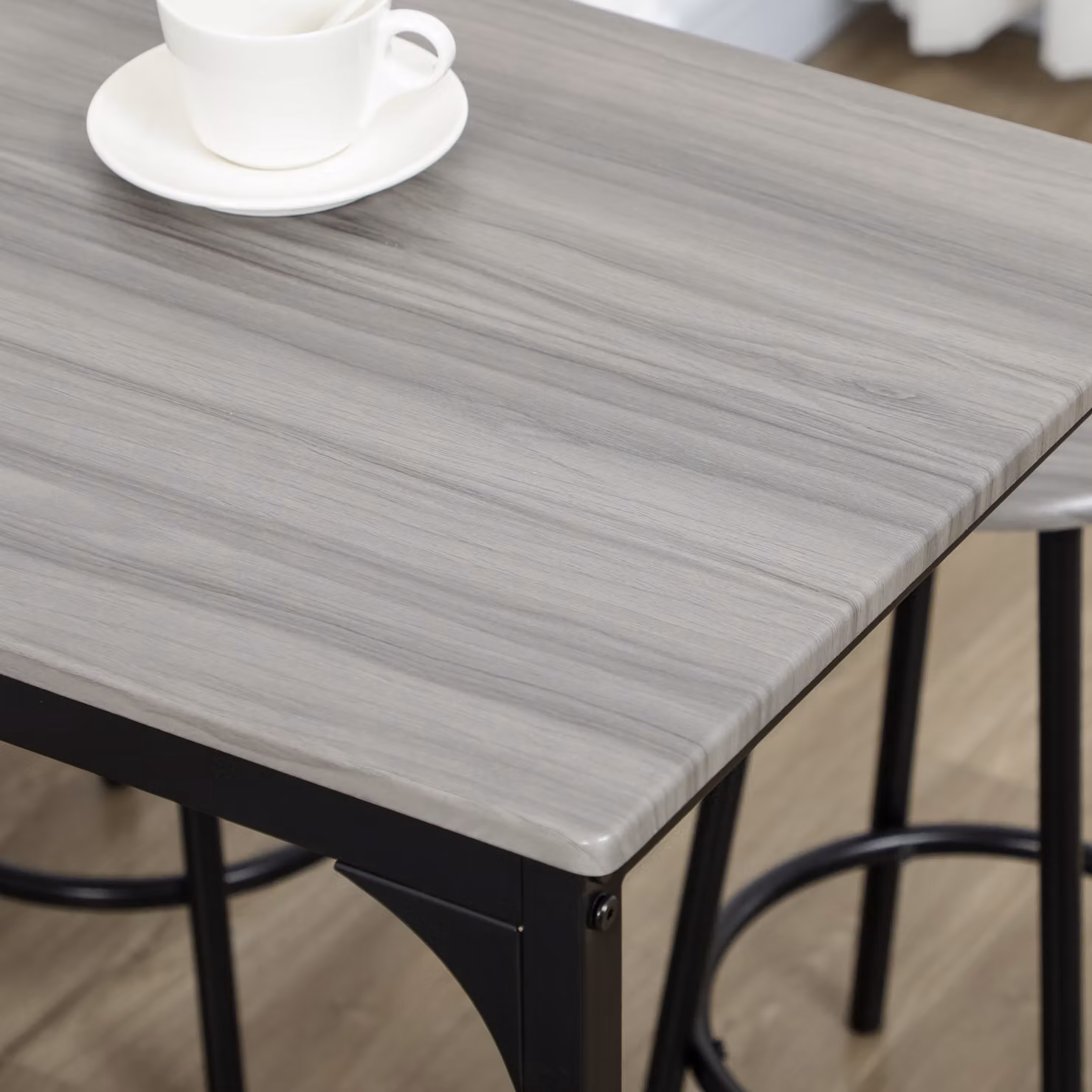HOMCOM Five-Piece Industrial-Style Bar Table and Chair Set in Grey and Black – 5