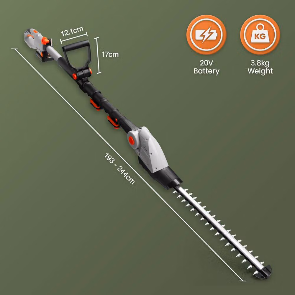 VonHaus Cordless Reciprocating Pole Hedge Trimmer with 2 x 20V Rechargeable Batteries in Grey – 4