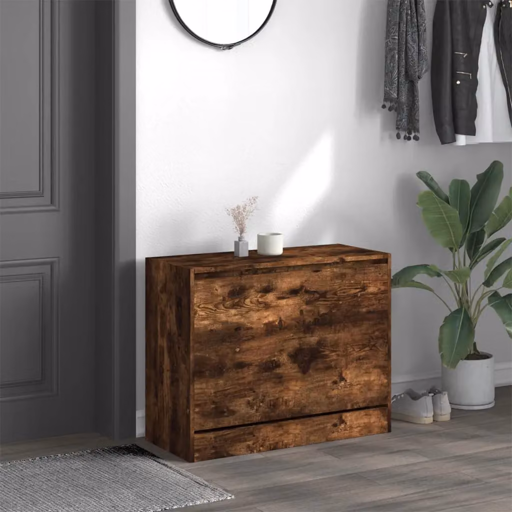 Berkfield Home Smoked Oak Shoe Cabinet in Brown, W/D/H: 80 x 34 x 63 cm – 3