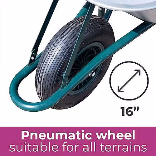 Neo Galvanised Steel Home Garden Wheelbarrow with Pneumatic Tyre, 85L, Silver – 4