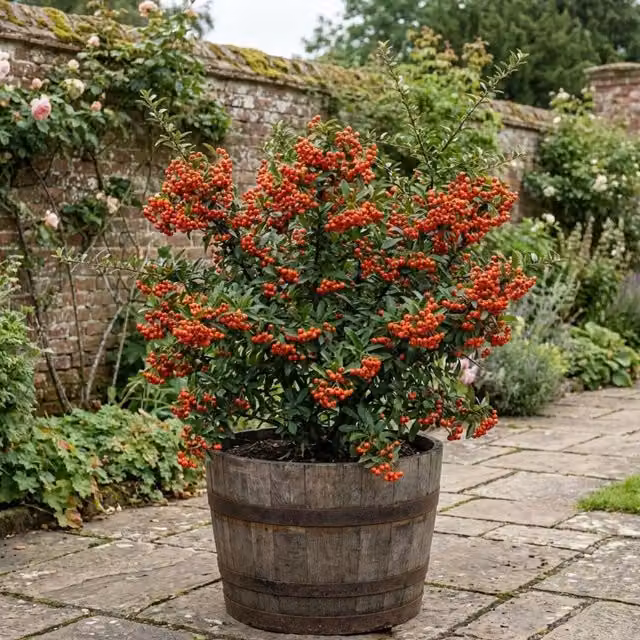 Plants by Post Pyracantha Orange Glow Firethorn Climbing Shrub, Orange and Green, 2L Pot