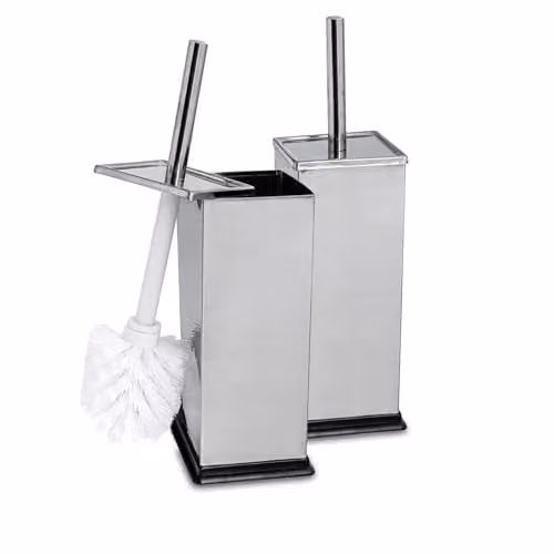 Harbour Housewares Set of 2 Silver Square Stainless Steel Toilet Brushes and Holders with Enclosed Design