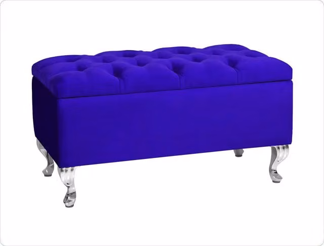 R&M Furnishers Chesterfield Ottoman Storage Bench in Blue Plush Velvet, Width: 150 cm