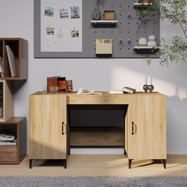 Berkfield Sonoma Oak Computer Desk in Brown, W/D/H: 140 x 50 x 75 cm