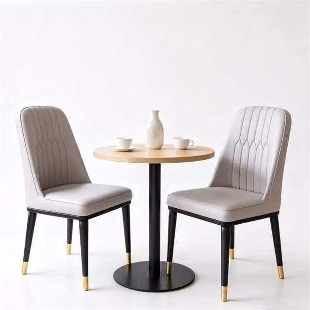 SPETLEK Set of 2 Grey Faux Leather Dining Chairs with Metal Legs