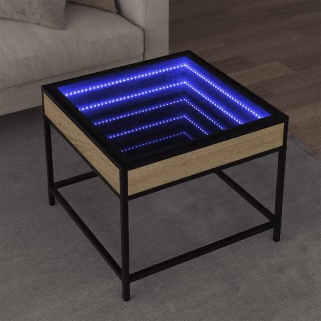 Berkfield Home Infinity LED Coffee Table in Sonoma Oak Brown, W/D/H: 50 x 50 x 41 cm