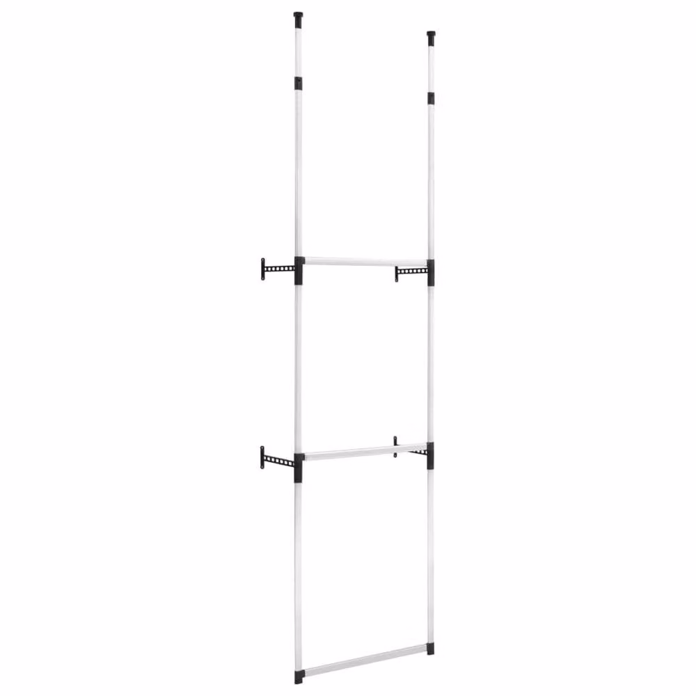 Berkfield Home Telescopic Wardrobe System with Silver Aluminium Rods and Continuous Linear Rail – 3