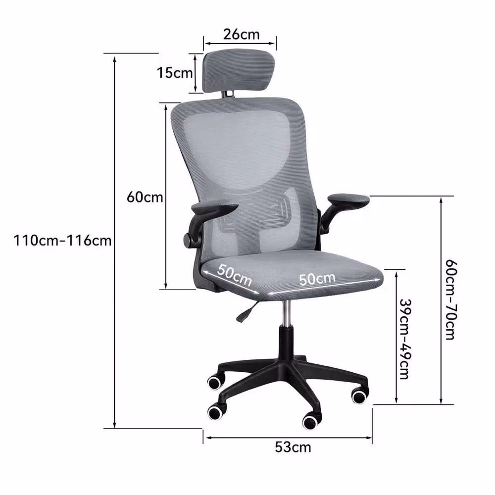 PAWNORA Ergonomic Grey Fabric Office Chair with Headrest and Armrests – 2