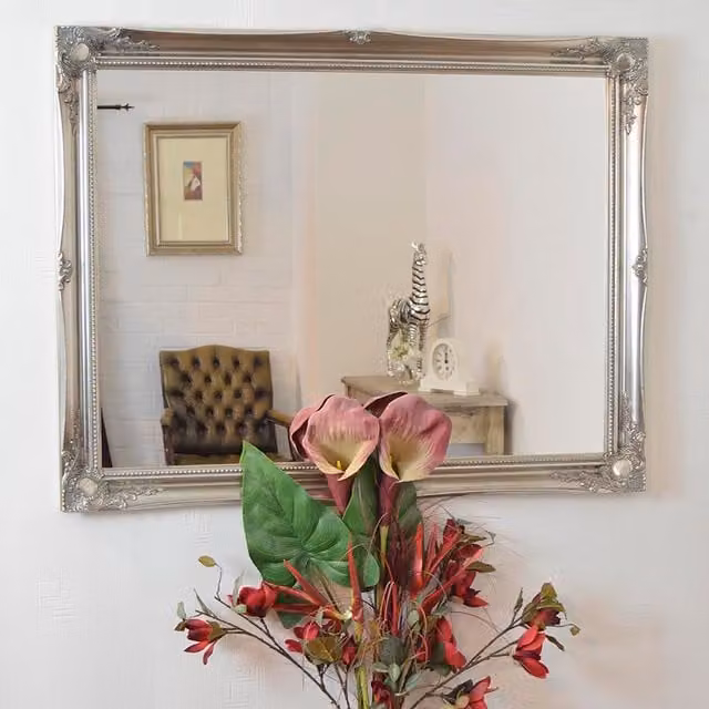 MirrorOutlet Hamilton Vintage Silver Antique Design Rectangular Wall Mirror, W: 117 cm, H: 91 cm