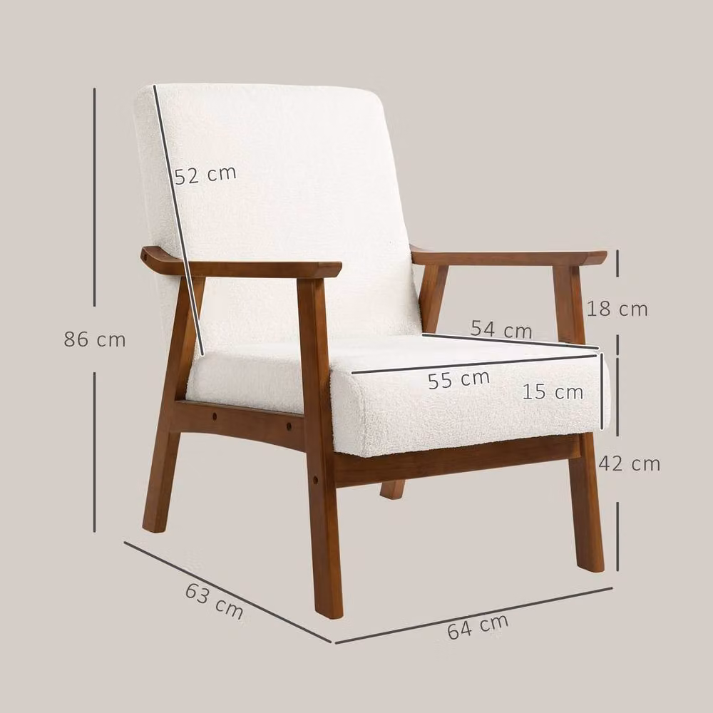 EONLION White Bouclé Armchair with Solid Wood Frame and Wide Seat – 2