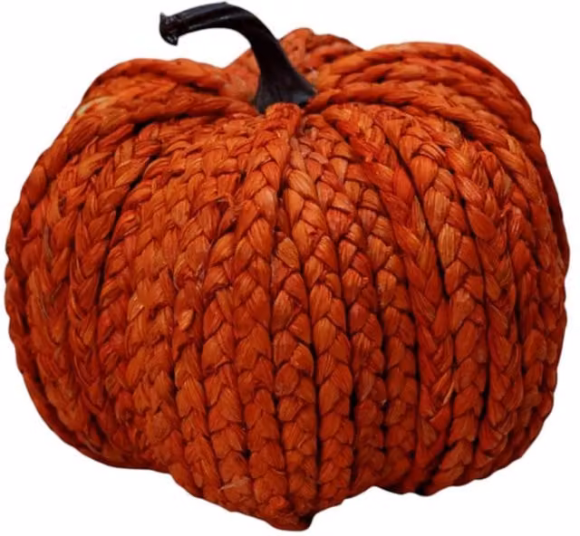 Four Candle Wicker Pumpkin Autumn Decoration in Orange and Brown, Height: 17 cm
