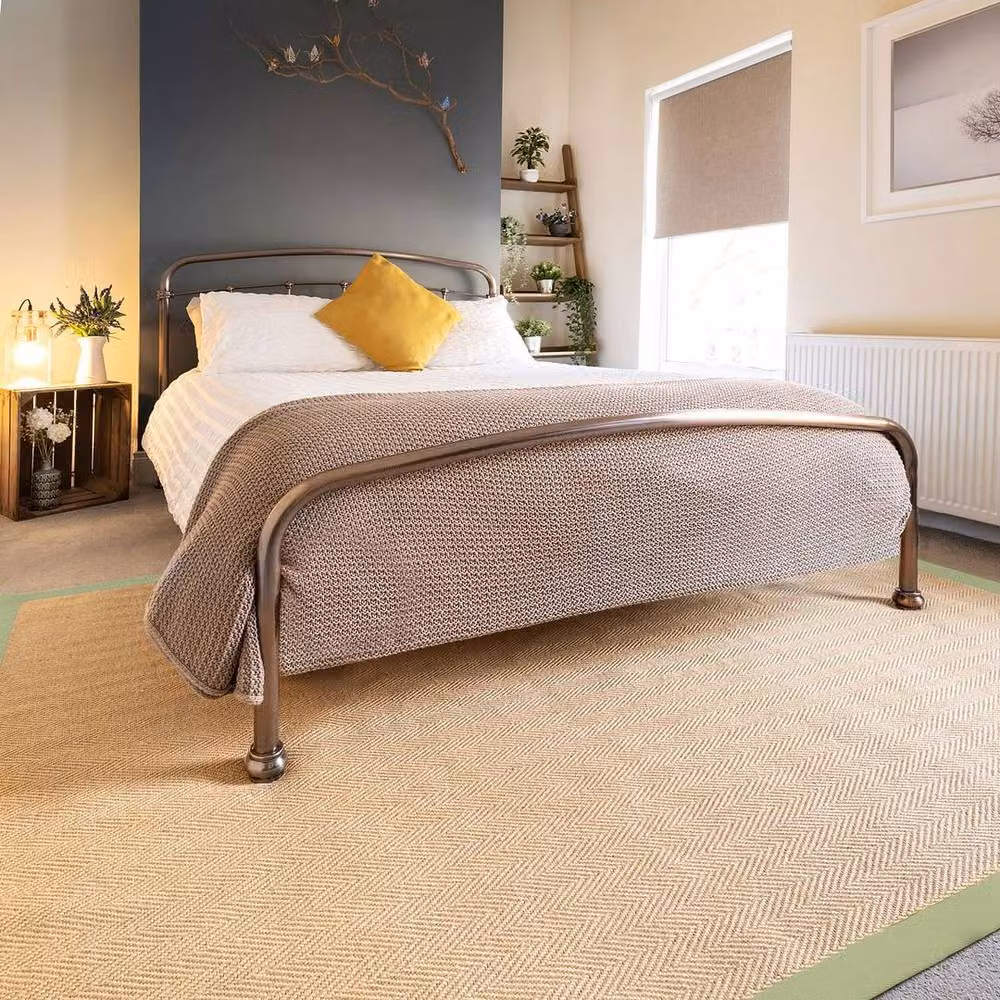 Kukoon Beige and Green Natural Jute Herringbone Pattern Non-Slip Flat Weave Rug, W: 200 cm, D: 290 cm – 2