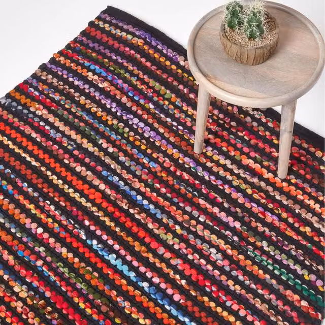 Homescapes Handwoven Boho Chindi Folk Rug, Multicolour, W/D/H: 170 x 120 x 0.3 cm