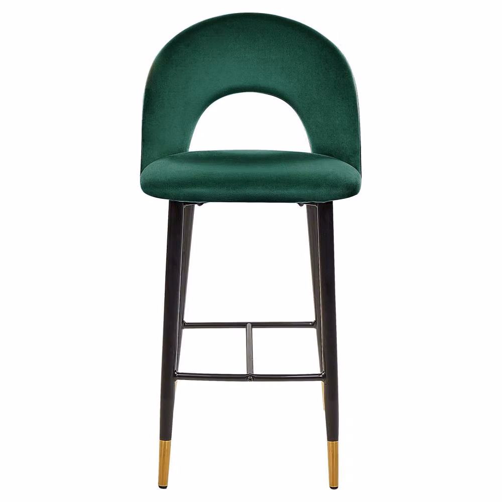 Wyld and Coco Set of 2 Emerald Green Velvet Bar Chairs with Black Steel Legs and Gold Ends – 3