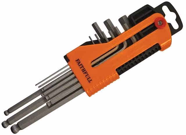 Faithfull 9 Piece Metric Long Arm Ball End Hex Key Set in Multicolour