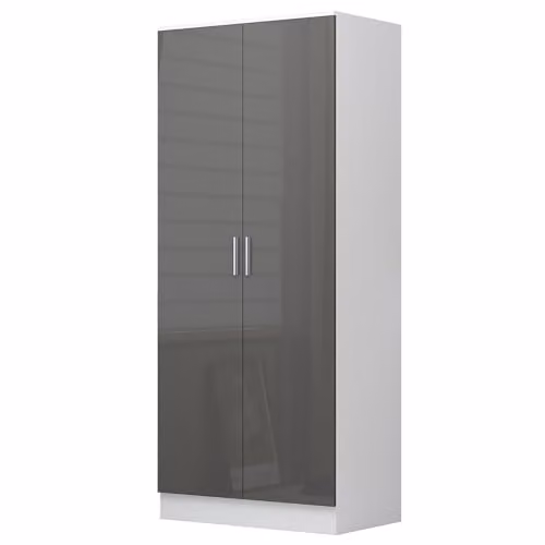 Reflect Modern Bedroom Furniture Set in Grey Gloss and Matt White Finish, Including 2-Door Wardrobe, Chest of Drawers and Nightstand – 3