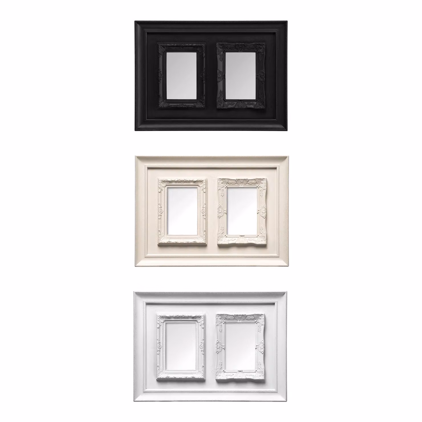 Orsina Black Meta 2 Dual Photo Frame with Glass Panes and Embossed Decorative Border – 2