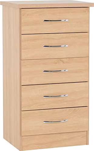 Seconique Nevada 5 Drawer Narrow Chest in Brown Oak Effect – 1