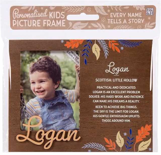 History & Heraldry Logan Pre-personalised Child's Single Picture Frame in Brown Wood with Over 90 Titles – 1
