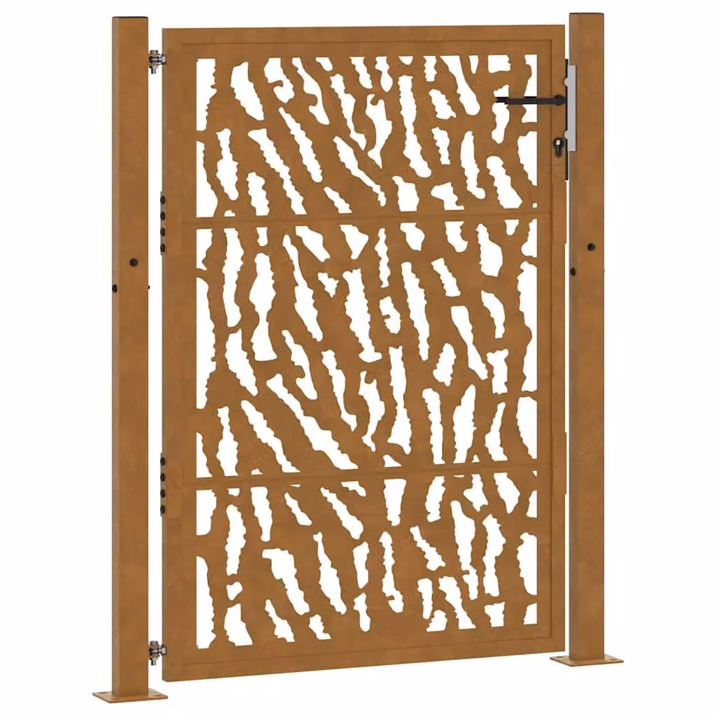 Berkfield Home Garden Gate in Brown Weathering Steel with Trace Design, W: 105 cm, H: 130 cm – 2