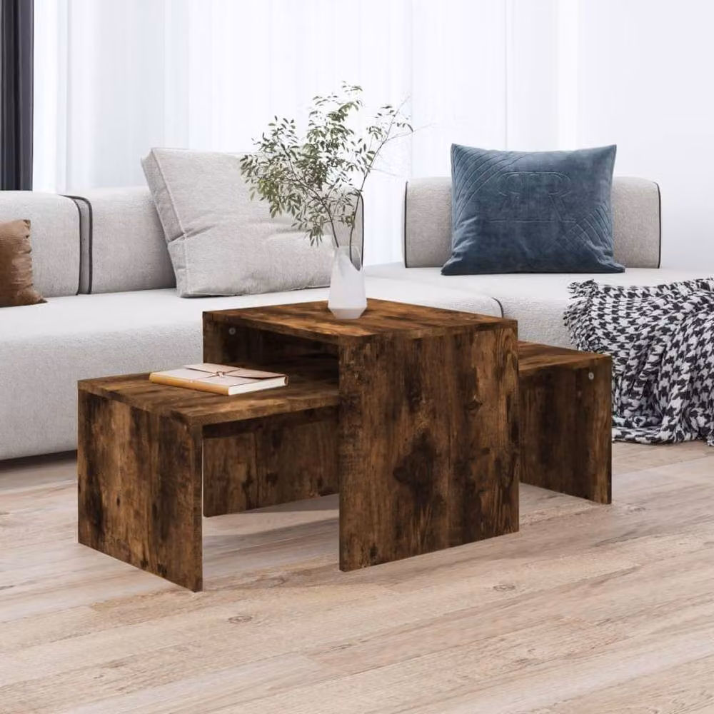 Berkfield Home Smoked Oak Coffee Table Set in Brown, W/D/H: 100 x 48 x 40 cm – 2