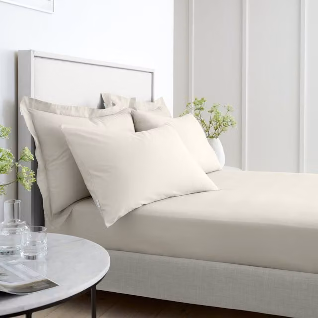 Bianca 200 Thread Count Cotton Percale Double Extra Deep Fitted Sheet, Beige, W/D/H: 140 x 200 x 32 cm