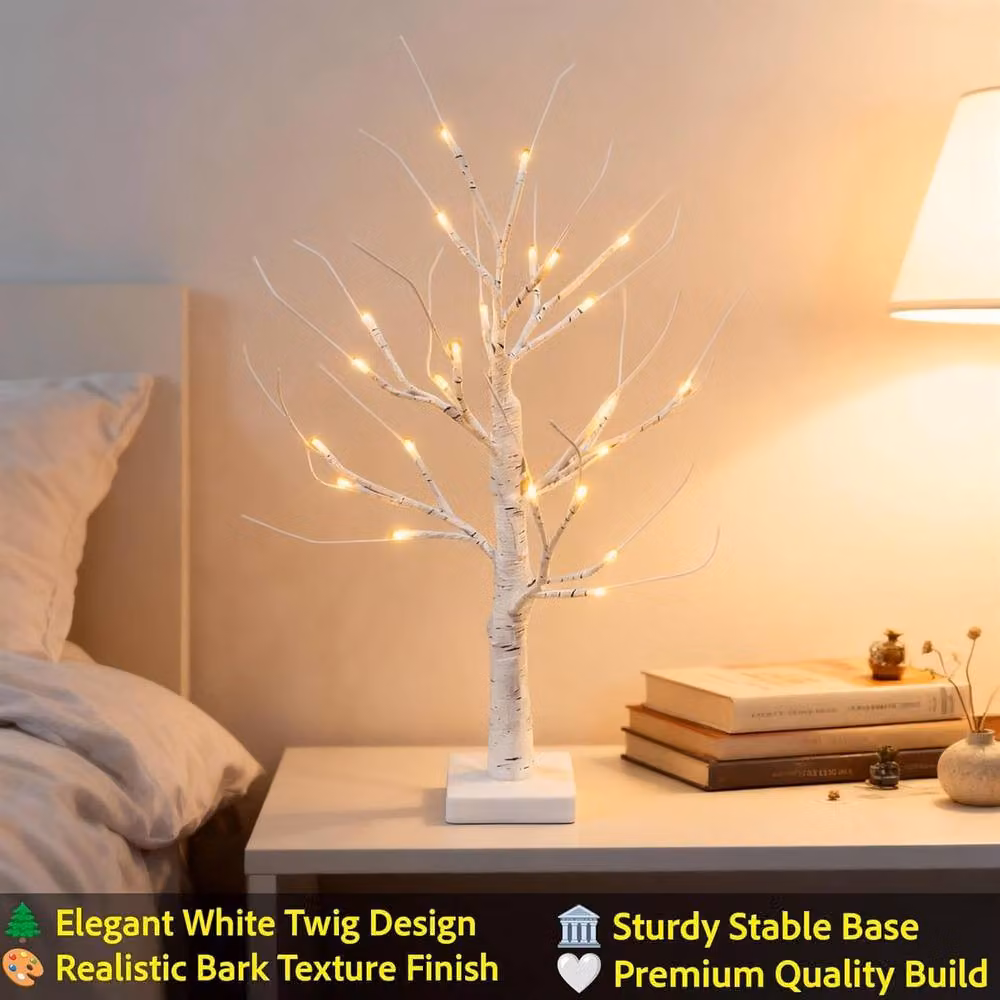 Shatchi Set of 2 White Birch Twig Christmas Trees with 24 Warm White LEDs, Height: 60 cm – 4