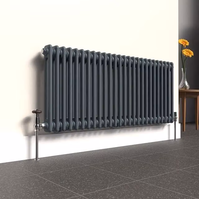 Lux Heat Horizontal 2 Column Steel Radiator in Grey, W: 119 cm, H: 50 cm