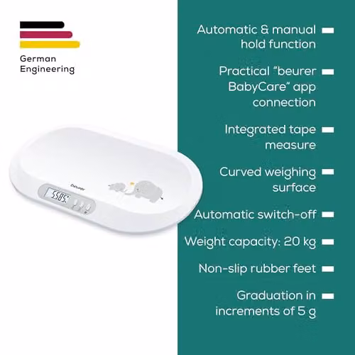 Beurer BY90 White Baby Scale with Bluetooth App Control and Integrated Measuring Tape – 3