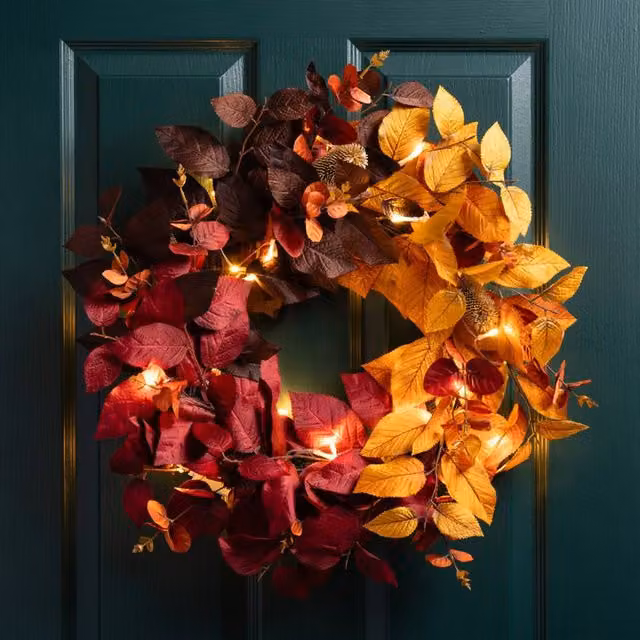 Scottish Everlastings Ltd Multicolour Autumnal Floral Hanging Wreath with Lights, Diameter: 50 cm