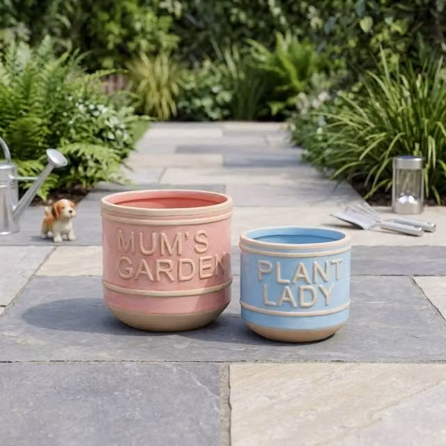 Garden Greatness Mum's Garden Plant Lady Ceramic Planter Pot Duo in Multicolour