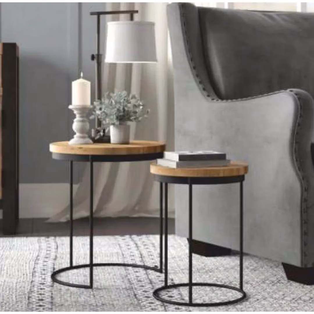Jaipur Furniture Ltd Ravi Set of 2 Round Stools with Iron Base and Mango Wood Top in Brown and Black, W: 44 cm, D: 44 cm, H: 49 cm – 2