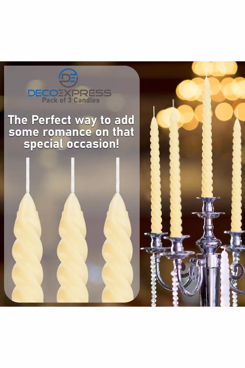 Deco Express Twisted Non Drip Spiral Dinner Candles, Pack of 3, Ivory/Beige/White – 3