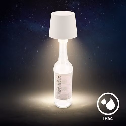 Briloner Rechargeable LED Bottle Lamp in White, Dimmable Touch Control, Warm White Light, W/D/H: 10.5 x 10.5 x 11.5 cm – 6