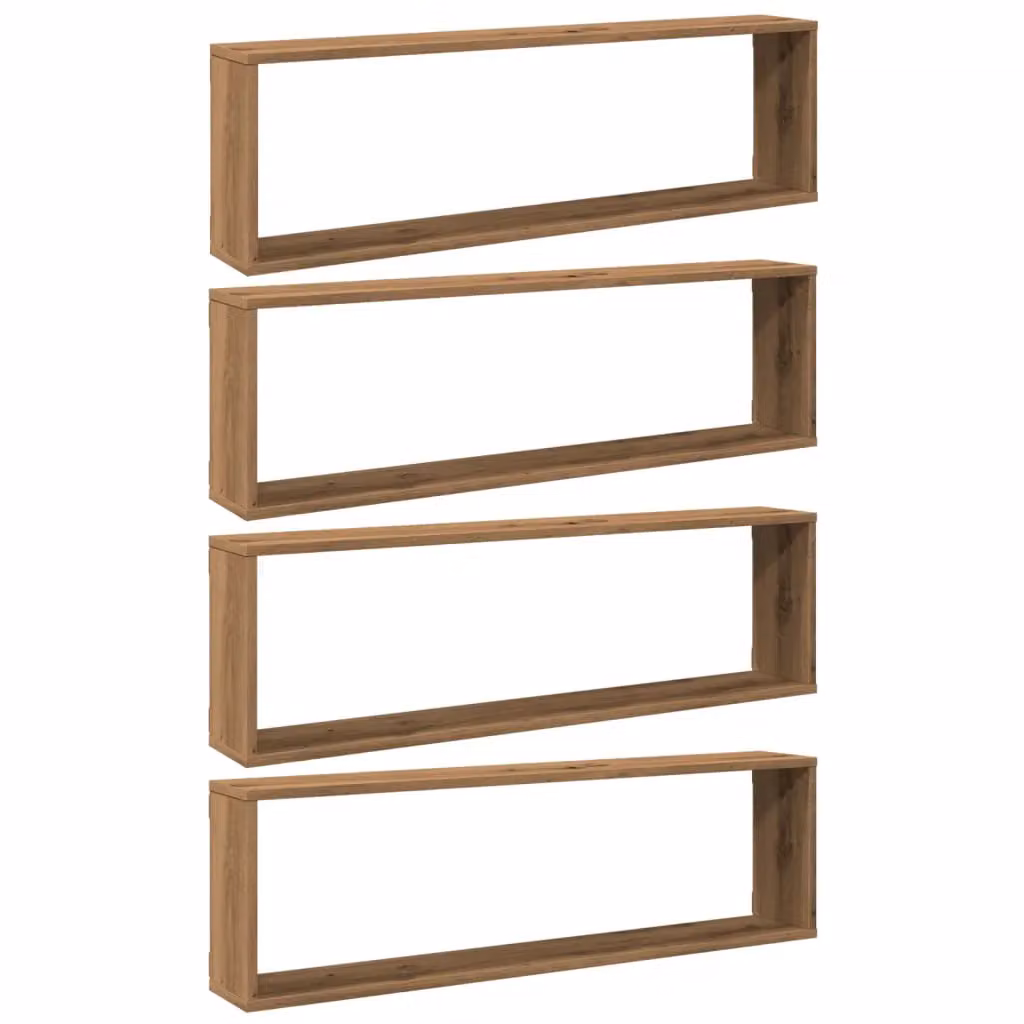 Berkfield Home Artisan Oak Wall Cube Shelves, 4 Piece Set in Brown, W/D/H: 100 x 30 x 15 cm – 2