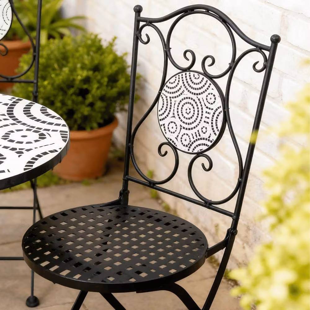 Home Source Bistro Set Outdoor Patio Garden Furniture with Round Table and 2 Chairs in Black – 2