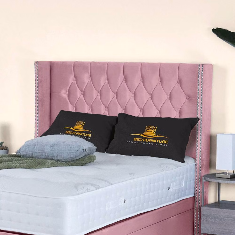 UK Bed Furniture Francesca End Lift Divan Ottoman Bed with 54 Inch Diamond Headboard in Pink Velvet, Size: Super King, W/D/H: 200 x 200 cm – 2