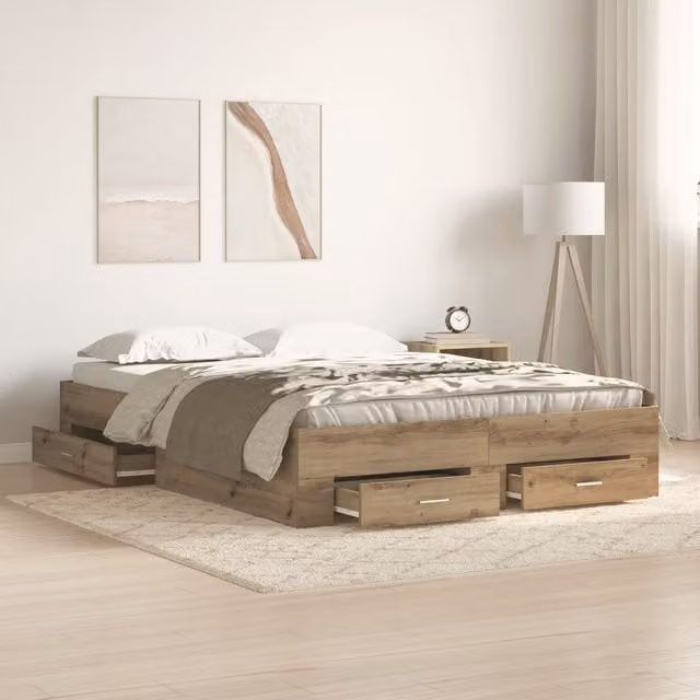 Berkfield Home Artisan Oak Bed Frame with Drawers in Brown, W/D/H: 140 x 190 cm – 1