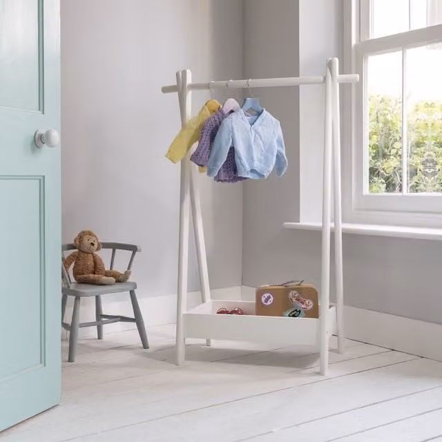 Noa and Nani Scandinavian White Lacquered Pine Childrens Clothes Rail