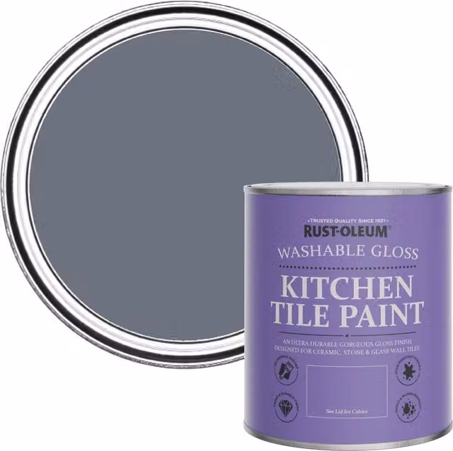 Rust-Oleum Water-Based Kitchen Tile Paint in Gloss Finish, Grey, 0.75 l