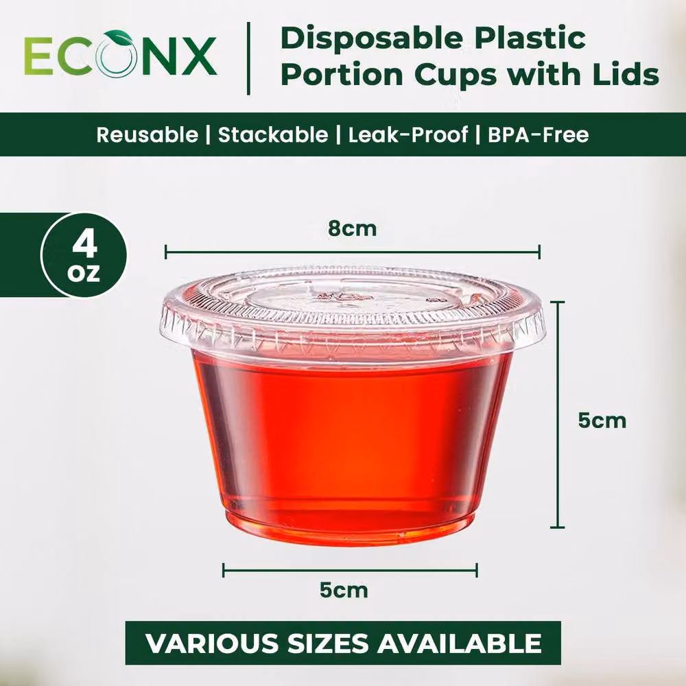 ECONX 1000 Pack Clear Plastic Sauce Pots with Snap Lids, 4oz (118ml) Leakproof and BPA Free Deli Containers – 2