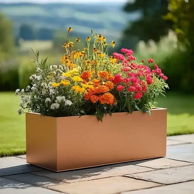 Access Garden Products Galvanised Steel Trough Planter, Bronze/Brown, W: 75 cm, D: 32 cm, H: 32 cm – 1